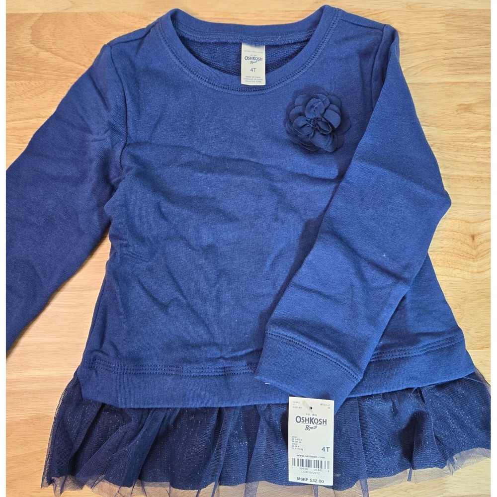 OshKosh B'gosh Girls Navy Blue Tulle Hem Floral Sweatshirt 4T NWT OKT15131-4T